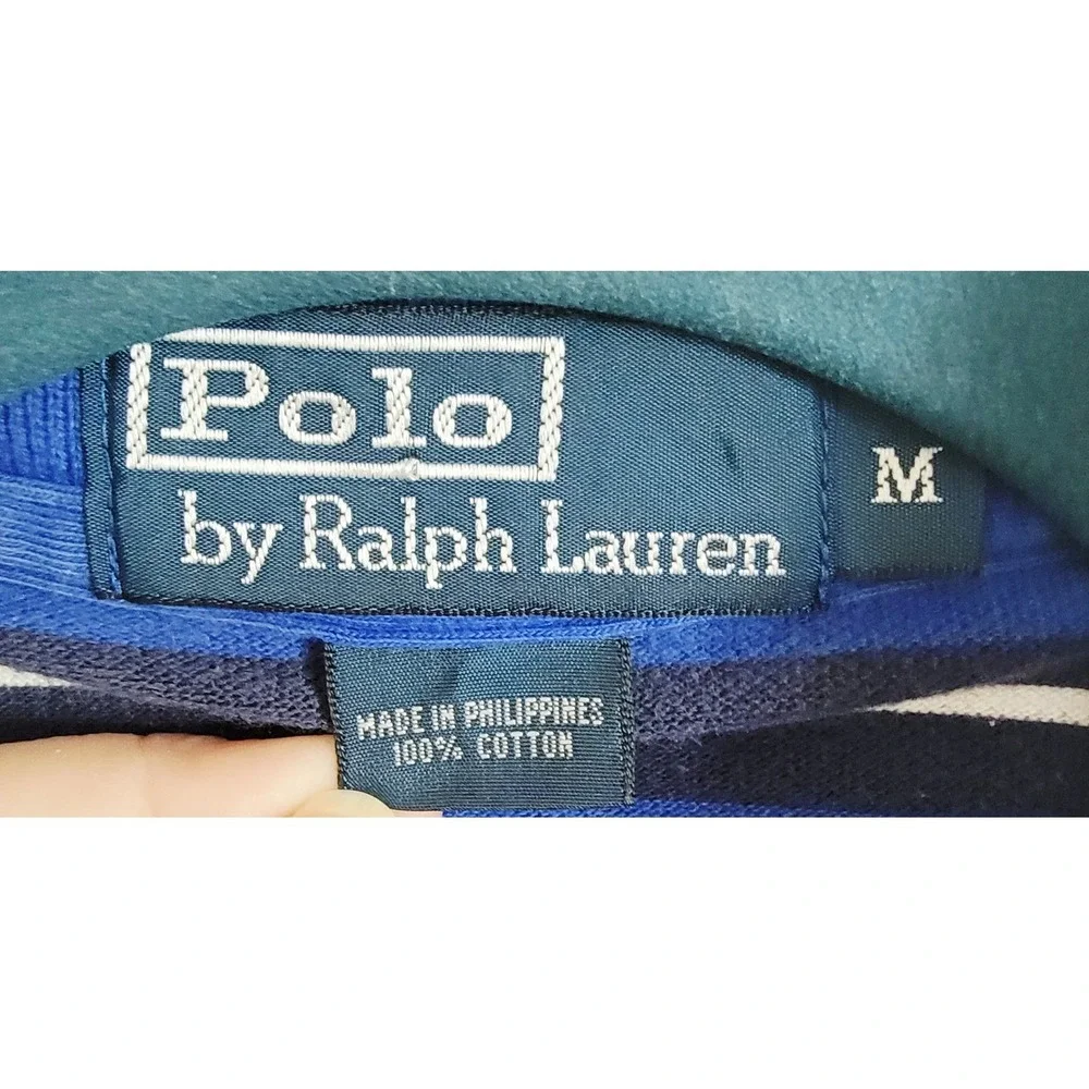 Polo Ralph Lauren M Blue‎ Striped Polo SS Yellow Pony Vtg Classic Fit Casual